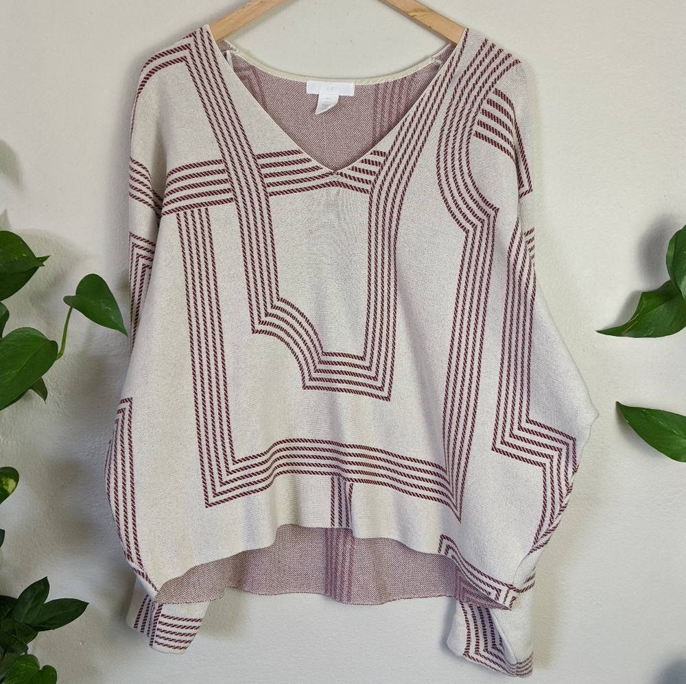 H&M Cream and red V-Neck Sweater